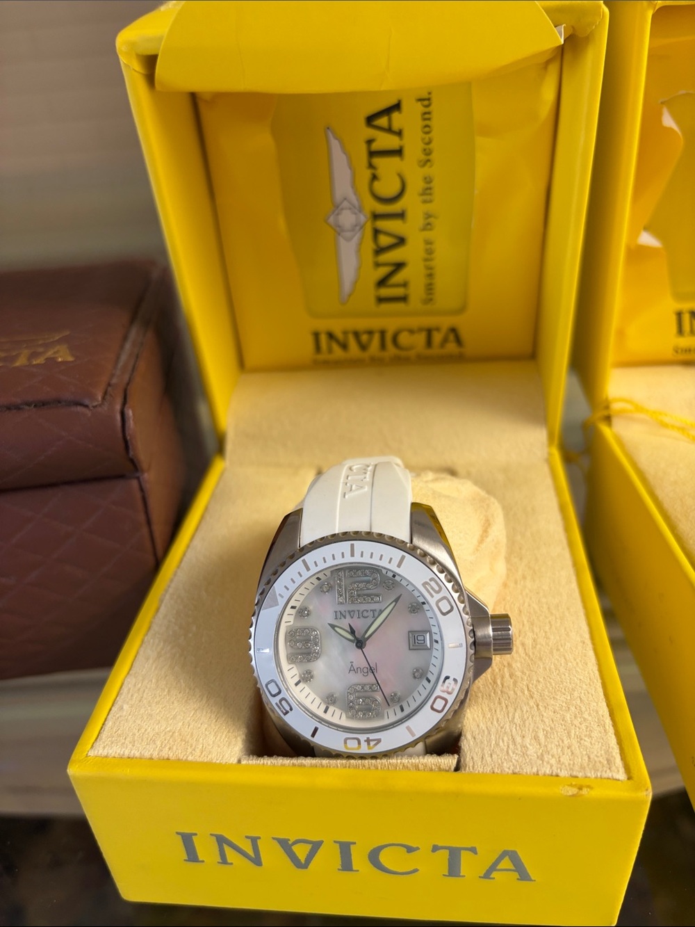 Invicta White Silicone Strap Angel Watch with Mother-of-Pearl Dial